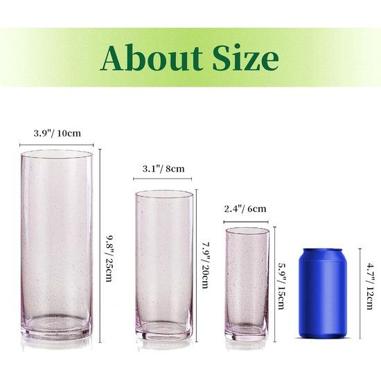 Windlicht glazen cilinder voor kaarsen: 3 roze kaarsenhouders, glazen drijvende kaarsen windlichten set, glazen vaas cilinder, glazen cilinder met bodem voor tafeldecoratie bruiloft.