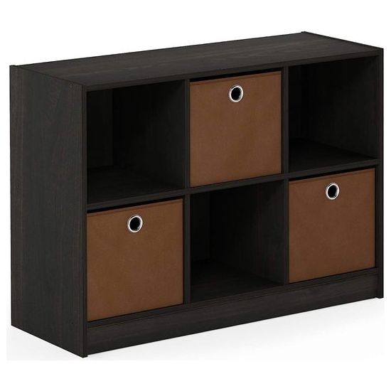 Basisboekenkast met 6 vakken en 3 planken, eiken, espresso/bruin, 30,23 x 30,23 x 59,94 cm