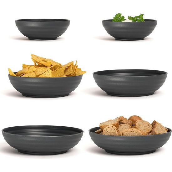 Saladecomset, 3-delig, kommen gemaakt van kunststof, vrij van BPA, (set van 6, 0,45/0,9/1,4 L, antracietzwart)