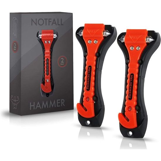 Gordelsnijder en noodhamer, veiligheid in de auto bij noodgevallen, for het stukslaan van autoruiten en het doorsnijden van autogordels, for auto of bus