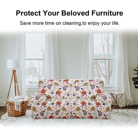 Bankhoes voor 3-zits, elastisch, stretch, spandex, antislip, wasbaar, met armleuning, bloemenstijl