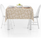 eettafelkleed, vierkant, afmetingen 145 x 145 cm, beige bloemenpatroon, chambray-katoen, voor middentafel, familiebijeenkomsten, feesten, feestdagen, wasbaar en herbruikbaar