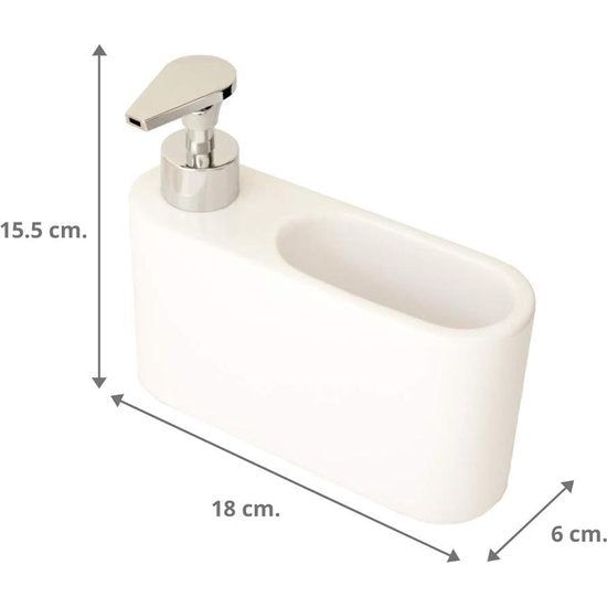 Afwasmiddel Dispenser voor de keuken, witte keramische zeepdispenser, afwasmiddeldispenser, afwasmiddeldispenser en zeepdispenser, ideaal als afwasmiddeldispenser voor de keuken, 18 x 6 x 15,8 cm