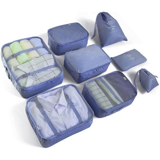 Packing Cubes, kofferorganizer, kledingtassen, schoenentas, reisorganizer, verpakkingskubus, cosmetica, reisorganizer, paktassen voor koffer (8-delig, marineblauw)