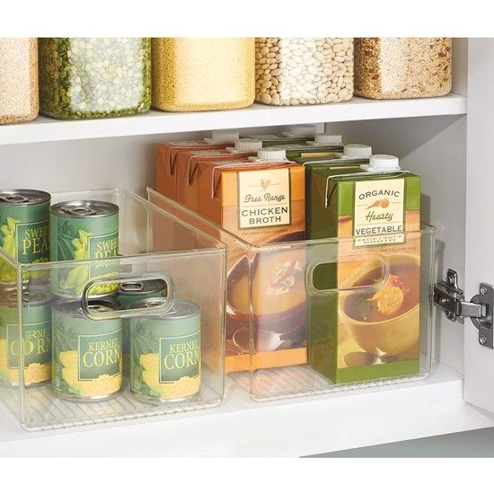 Opbergdoos met handvat, extra grote kunststof bak voor in de kast of koelkast, voedselbak zonder deksel, transparant