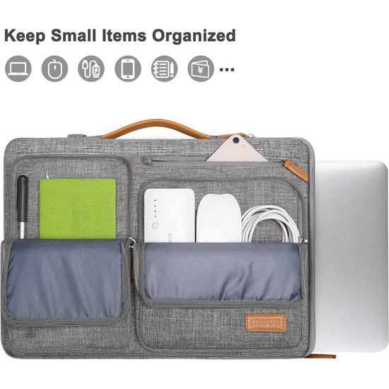 360 Protective Laptop Shoulder Bag, 15-15.6 Inch Laptop Bag, Compatible with MacBook Pro 16, HP, Dell, Lenovo, Asus Notebook, Side Open Bag with 4 Zip Pockets and Handle, Grey