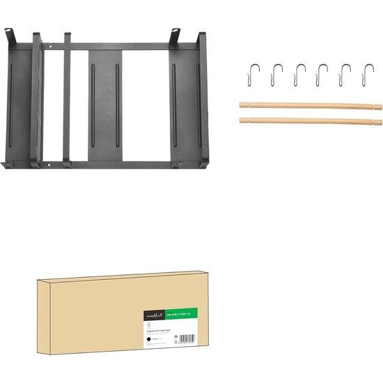 Magnetisch zijrek, belastbaar tot 12 kg, hangrek met afneembare haken en houten stokken, zwart