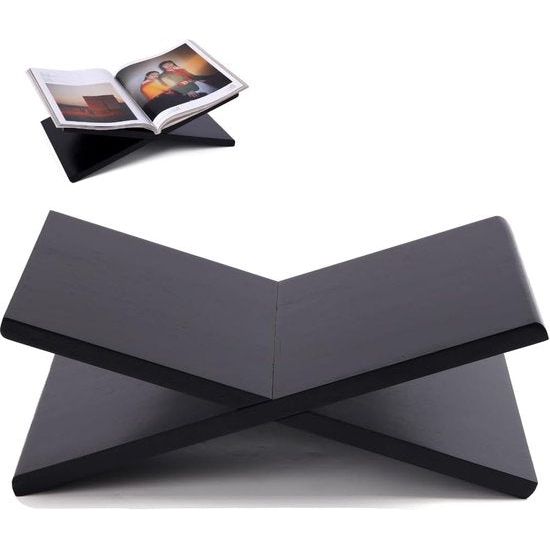 boekenstandaard | Acaciahouten kruisstandaard, displaystandaard, boekenhouder, leesboekenhouder, tijdschriftenstandaard, kookboekenhouder, muziekstandaard, stabiele open boekendisplay (zwart)