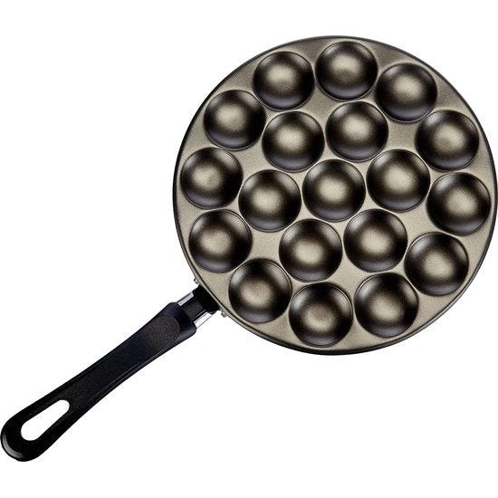 Poffertjes pannenset met recepten, deegfles en houten stokjes, aluminium, breedte 25 cm, 6 losse delen