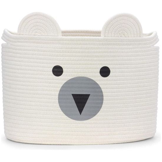 Katoenen kinderopbergmand voor speelgoed en wasgoed, wasmand en speelgoedmand in één, kinderkamerdecoratie witte beer