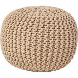 Homescapes Rond gebreide poef 100% katoen - Cremewit - 35x40 cm
