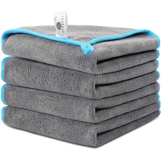 Microvezeldoek, autoverzorging, 4-delige set, luxe microvezeldoeken, polijstdoeken, droogdoek, microvezeldoek, voor het polijsten, wassen, drogen, stofvegen en onderhouden, 40 x 40 cm