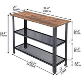 Consoletafel, stabiele bijzettafel met 2 roosterplanken, vintage gangtafel, bijzettafel, metalen gangtafel in industrieel design, voor hal, entree, woonkamer, bruinzwart, 100 x 38 x 79 cm