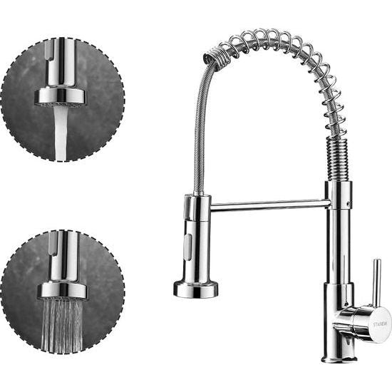 Keukenkraan met handdouche, 360° draaibaar, keukenkraan met veer, 2 straalsoorten.