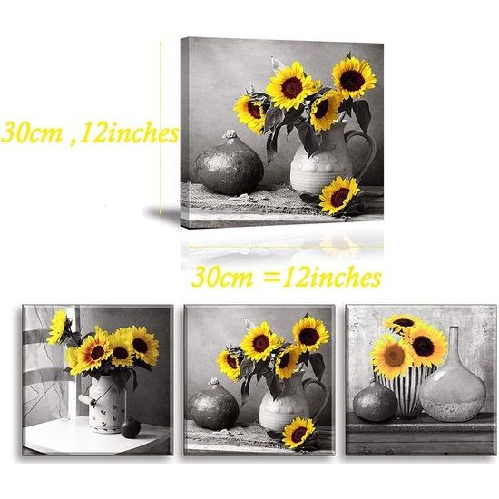 Zonnebloem foto canvas foto canvas zonnebloemen verlangen naar zon kunstdrukken op canvas schilderij woondecoratie voor woonkamer slaapkamer hal muur Kerstmis 30 x 30 cm 3-delige set