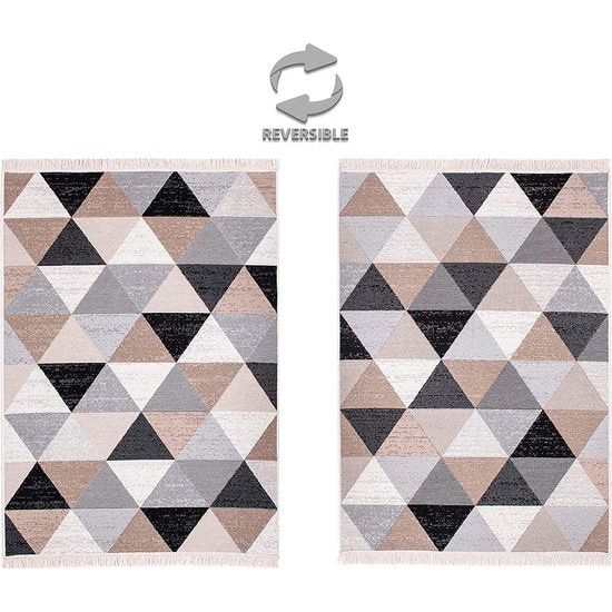 Vloerkleed, laagpolig - Boho Kelim tapijt, woonkamertapijt, slaapkamer en keukentapijt, tapijtloper, haltapijt, kinderkamertapijt, ruitgrijs, afmetingen: 160x230 cm