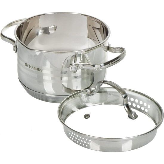 Tokio roestvrijstalen pannenset inductie, kookpannenset met zeef, 2 l 16 cm + 3 l 18 cm + 4,75 l 20 cm, pastapan, soeppan, pastapan, zilver