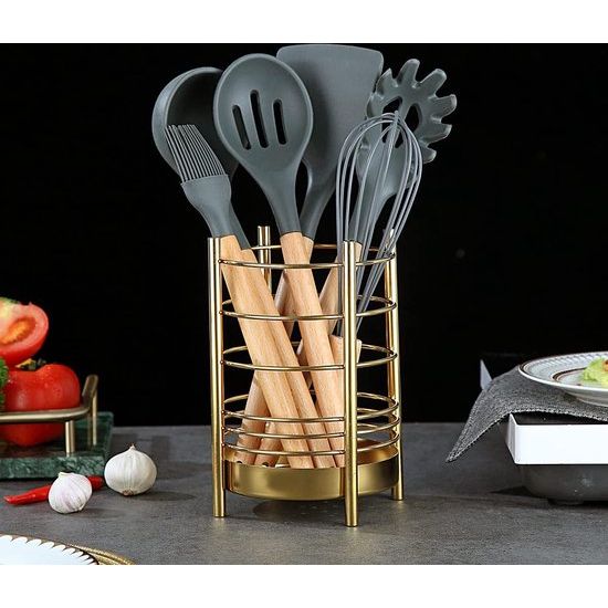 Keukengereihouder voor aanrecht, roestvrijstalen gebruiksvoorwerpen, gouden titanium coating gebruiksvoorwerpopslagcaddy organisator, kookgereihouder, eenvoudige reiniging (goud / 7,4 x 5,2 inch)