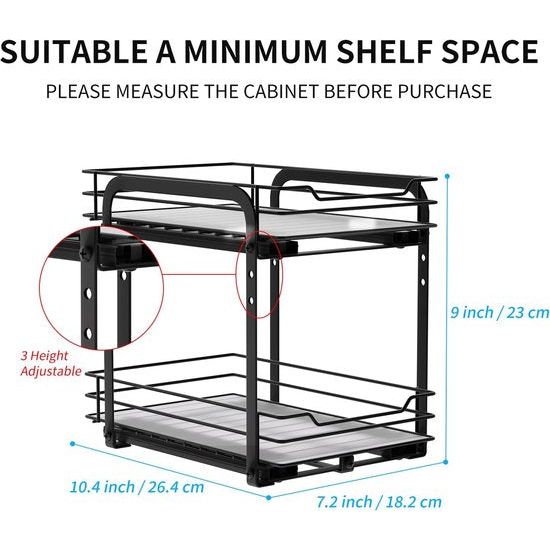 Kruidenrek, uittrekbaar, 2 etages, spoelkastorganizer, kruidenrek, zonder boren, kruidenrek, optrekbaar wastafelrek, kruidenorganizer voor keuken, 26,4 x 18,2 x 23 cm (l x b x h)