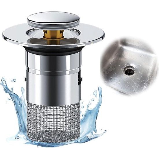 1 stuks gootsteenplug voor 34-40 mm afvoerafvoer, aftapplug voor aanrechtgootstenen, roestvrijstalen gootsteenafdekking, gootsteenplug voor badkamer, keukenspoelbakken.