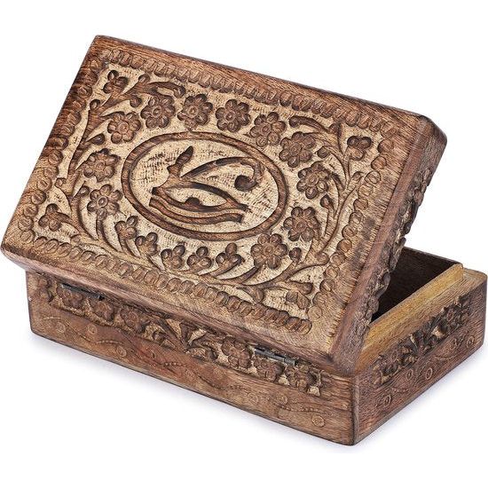 Handgesneden decoratieve houten kist met oog van waarheidssnijwerk, multifunctioneel gebruik als sieradenopslag, sieradenhouder of horlogedoos, ideaal als cadeau