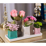 Stel bloemenvazen in, keramiek, gekleurd en wit, decoratief, multicolor.