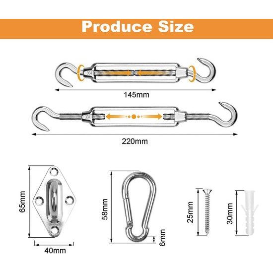 Zonnezeil, bevestiging, zonnezeil, accessoires, roestvrij staal, M6, high-performance luifels, bevestigingsset voor tuin, driehoek en vierkant, 304 roestvrij staal