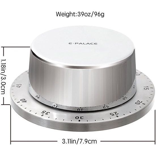 Keukentimer, eierwekker, korte tijdmeter, met magnetische achterkant en alarm, roestvrij staal, 60 minuten, keukentimer voor andere keuken, koken, timing (zilver)