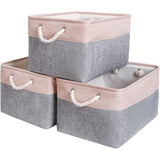 Grote opbergdoos, 3 stuks, stoffen opbergmand, met handgrepen, mand, opslag voor plank, kast, kinderkamer (grijs/roze, 42 x 32 x 25 cm)