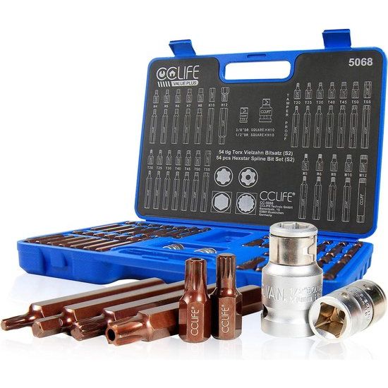 54-delige XZN Multi-Tand Torx Zeshoekige Dopsleutelmoer 1/2 Inch 3/8 Inch Set S2 Bit Inzetset H4-H12 M5-M12 T20-T55