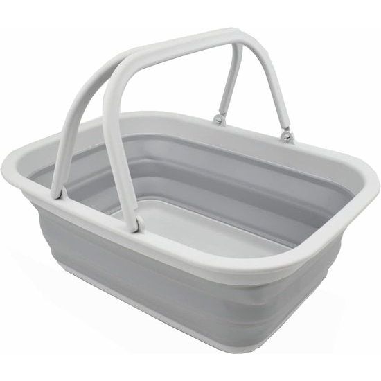 Opvouwbare kuip van 9,2 liter met handvat - Draagbare picknickmand voor buiten - Opvouwbare boodschappentas - Ruimtebesparende opslagcontainer (grijs)