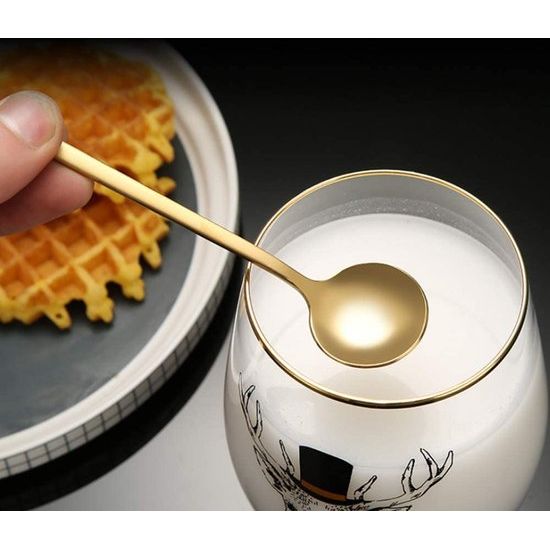 12 stuks koffielepels, roestvrij staal, mini-taartlepel, spiegel, gepolijst, theelepelset, 13,3 cm, (goud) 13,3 cm