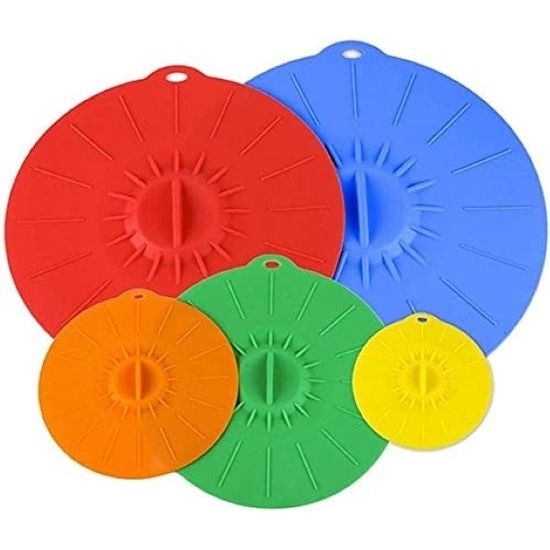 Siliconen deksels, potten, pannen, koppen en magnetrons, zelfklevende stickers, combo - FDA goed/vacuümdeksels met extra effecten voor de keuken, 5-delige set, keuze kleur