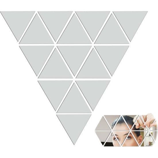 elfklevende tegelspiegel, driehoekige spiegeltegels, wanddecoratie, flexibele spiegel, acryl, doe-het-zelf, voor school, keuken, badkamer, woonkamer, kantoor, decoratie, 8,5 x 8,5 cm, 20 stuks, zilver