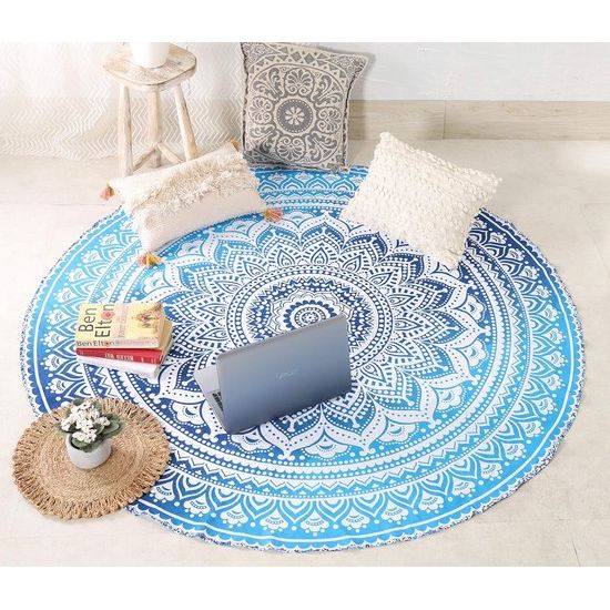 handwerk Rond tapijt muurhangend Ombre hippie Mandala Boheemse hippie ingewikkeld Indiaas tapijt tafelkleed 70" blauw