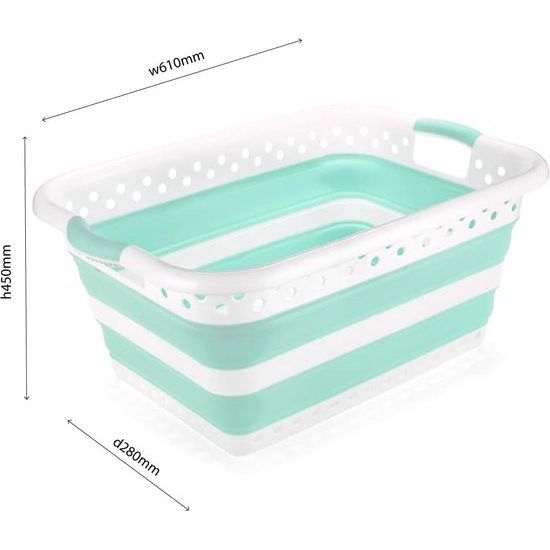 ruimtebesparende rechthoekige opvouwbare wasmand 45L wit roze