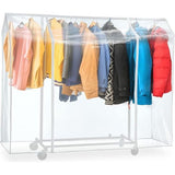 Grote beschermhoes voor kledingrek, afdekking voor kledingrek, plastic, transparant, 2 ritssluitingen, extra breed, lengte 183 cm