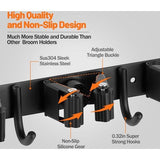 Bezemhouder Muur, Bezemhouder Apparaathouder Wandmontage Roestvrijstalen bezem Mophouder Zelfklevende gereedschapshouder Organizer met 5 houders en 4 haken voor huis, keuken, garage, tuin