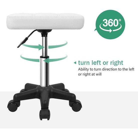 Hexagon rolkruk, in hoogte verstelbare kruk met wielen voor spa-salon massage, wit