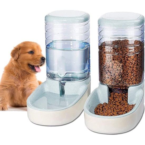 Automatische voederdispenser voor katten, honden, 2 eenheden, 3,8 l, voeder- en waterdispenser voor huisdieren (grijs)