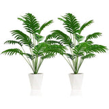 Set van 2 kunstareca palmplanten in potten, 85 cm kunstplanten, tropische palmen met groene bladeren en stammen, kunstpalm met potten voor thuis, kantoordecoratie