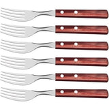 Steakvork pizzavork, set, 6-delig, roestvrij staal, FSC, rood houten handvat, 20