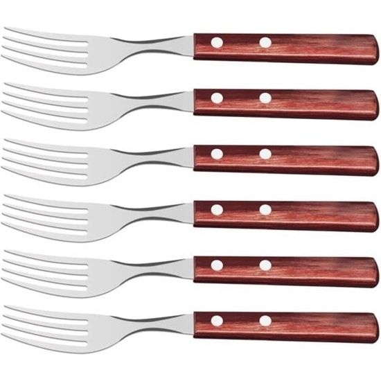 Steakvork pizzavork, set, 6-delig, roestvrij staal, FSC, rood houten handvat, 20