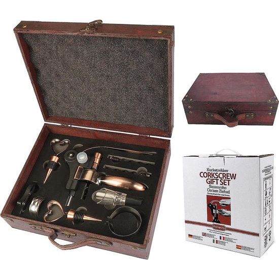 Kurkentrekker set in houten kist geschenk, luxe wijnopener, wijnsommelier sets met flesopener, wijnsluitingen, wijnaccessoires cadeauset (stijl 02)