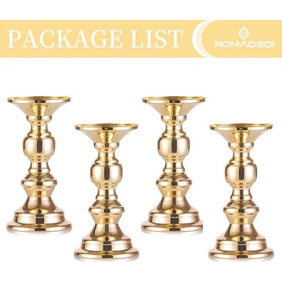 Kandelaar kaarsenhouder gouden stompkaarsen - set van 4 metaal 15 cm vintage moderne decoratie bruiloft tafeldecoratie voor kaarsen Kerstmis woonkamer
