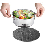 Round Slate Trivet for Hot Pots and Pans, Heat Protection for Table and Worktop, Tempered Glass, Stable with 4 Non-Slip Feet, with Hanger, Diameter 20 cm