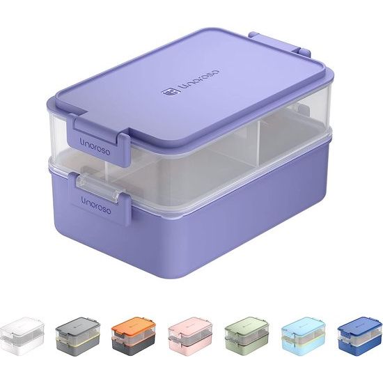 Lunchbox voor volwassenen, broodtrommel met 3 vakken, Bento Box met sauzenhouder en servies, lunchbox voor magnetron en vaatwasser, kunststof, BPA-vrij, als ontbijtbox, snackbox, paars