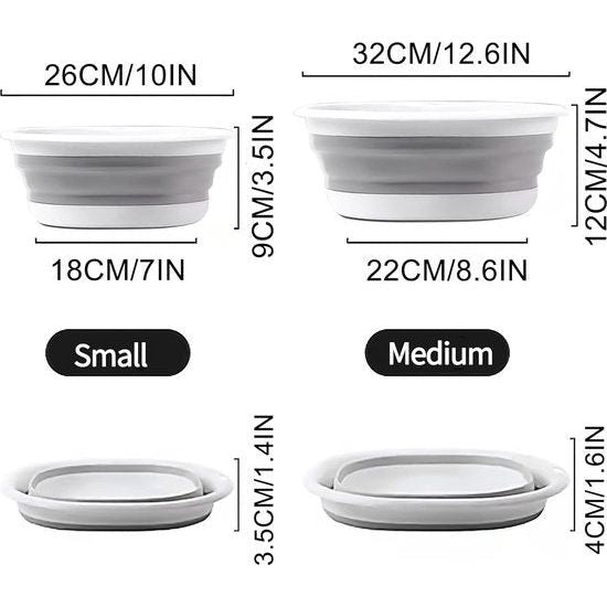 Wasmand inklapbaar, 2 stuks, opvouwbare plastic spoelbak, ronde camping, kunststof, inklapbaar, wasbak voor reizen, camping, thuis en keuken, 32 + 26 cm