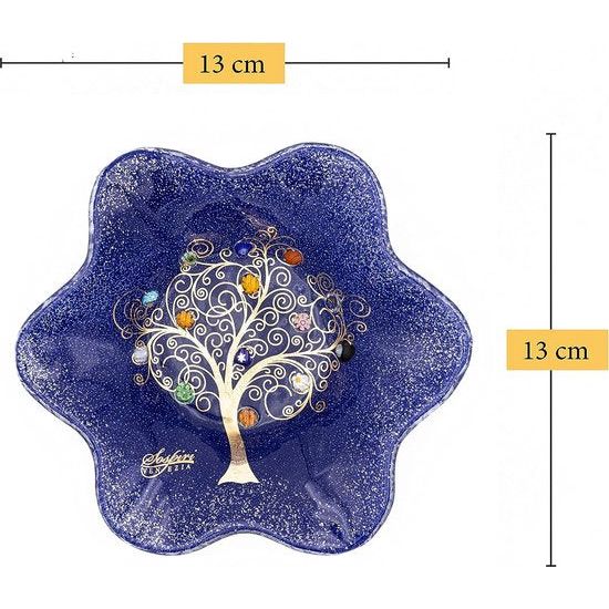 Venezia Schaal Bord Decoratie Opbergschaal Boom des Leven Murano-glas versierd met murrines en bladgoud cadeau-idee Handgemaakt Made Italy (cm13x13)