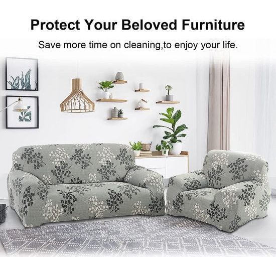 Sofa Cover 4 Seater Elastic Stretch Spandex Sofa Throws Sofa Hoes Antislip Wasbare Sofa Protector Bank Cover voor Sofa met armleuningen, Leaf Style